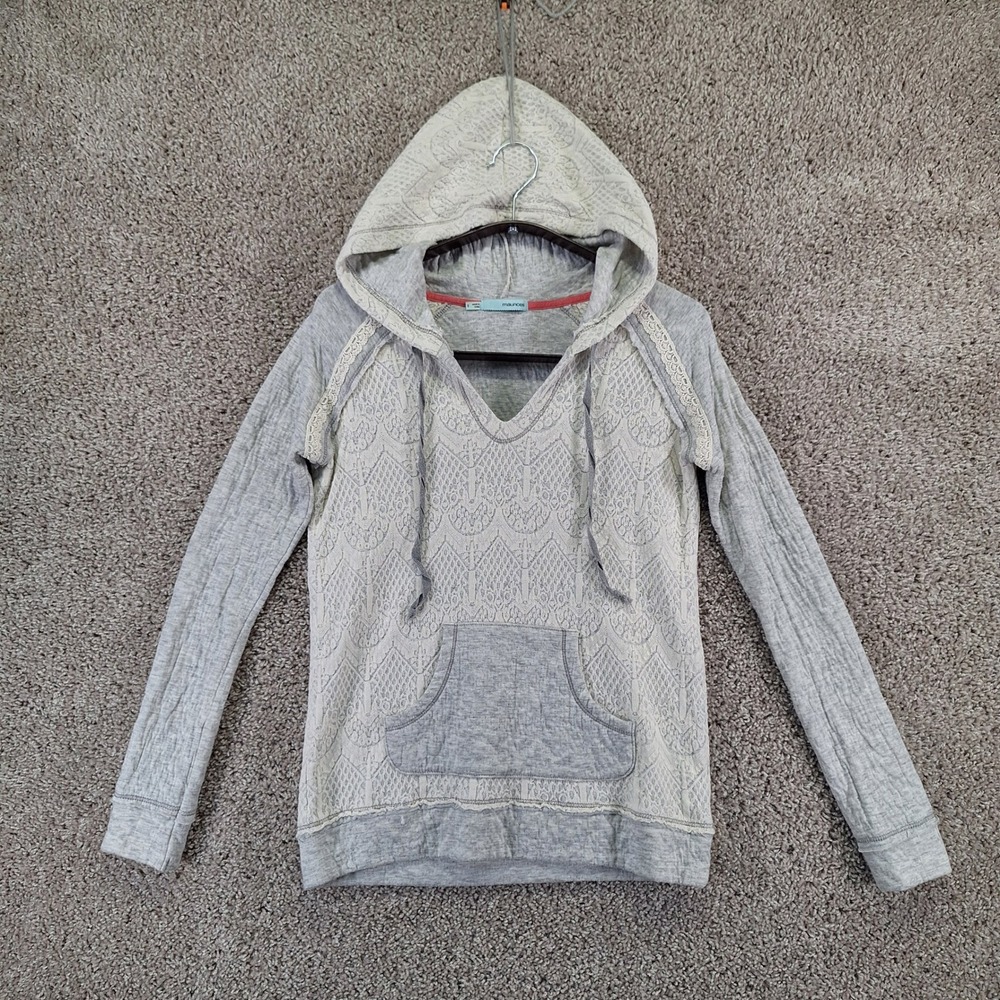 Maurices Hoodie Women Small Gray Lace Front V-Neck Pullover Boho Casual